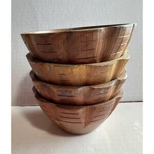 Set of 4 Vintage Hand-Carved Wooden PLANTERS with Scalloped Edges